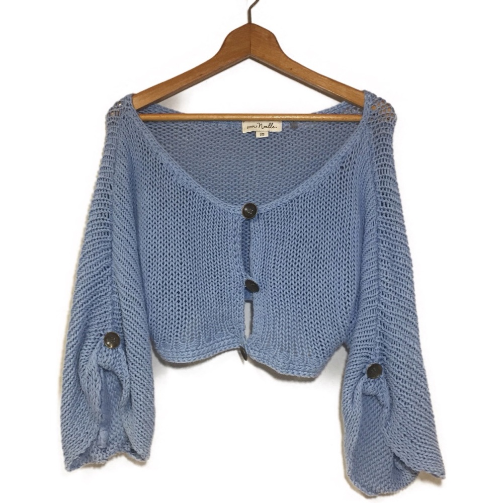 Simply Noelle Sky Blue Cropped Cotton Cardigan Sweater SZ S/M 8-10
